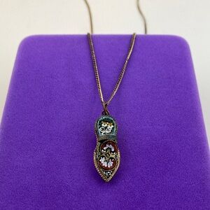 💛 Vintage Gold Tone Italian Floral Micro Mosaic Shoe Necklace | Handmade